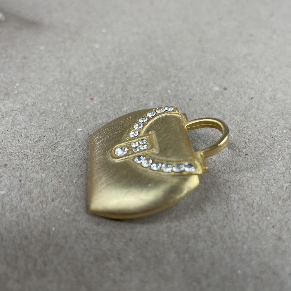 Vintage JJ Jonette LADIES PURSE TOTE BAG Brooch Pin RHINESTONES Gold Tone‎ Bling - Picture 4 of 6